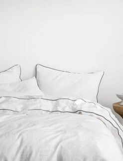 European Flax Piped Linen Duvet Set By Cultiver -Famous Decoration Store CULTIVER Piped Linen White and Navy 30adad29 f44a 481a 8b40 fd207daa6dfc