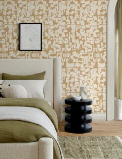 Organic Shapes Wallpaper By Sarah Sherman Samuel -Famous Decoration Store KhakiIrregularGridBedroom 3422 2