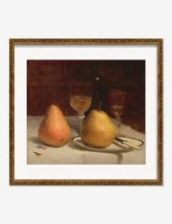 Two Pears On A Tabletop Print By Sanford Robinson Gifford -Famous Decoration Store TwoPearsonaTabletopBronzeGoldOrnateMatted