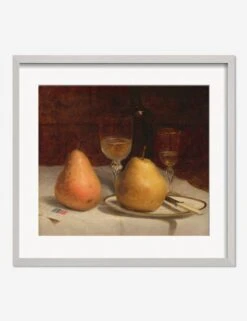 Two Pears On A Tabletop Print By Sanford Robinson Gifford -Famous Decoration Store TwoPearsonaTabletopSilverMatted