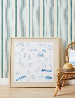 Two Tone Stripe Grasscloth Wallpaper By Nathan Turner -Famous Decoration Store Wallshoppe Grasscloth ToneToneStripe SeaGreen Blue